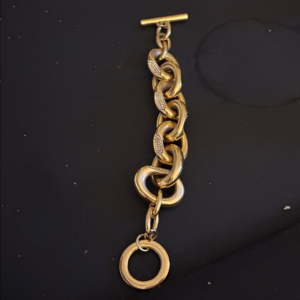Vince Camuto Gold Large Chunk Chain Bracelet With Rhinestone Accents - Picture 2 of 3